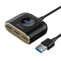 „Baseus Square“ šakotuvas USB-A į 1x USB-A 3.2 Gen 1 / 3x USB 2.0 su 1 m laidu - juodas