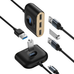 „Baseus Square“ šakotuvas USB-A į 1x USB-A 3.2 Gen 1 / 3x USB 2.0 su 1 m laidu - juodas