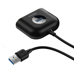 „Baseus Square“ šakotuvas USB-A į 1x USB-A 3.2 Gen 1 / 3x USB 2.0 su 1 m laidu - juodas