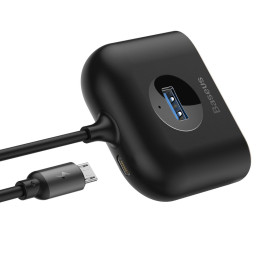 „Baseus Square“ šakotuvas USB-A į 1x USB-A 3.2 Gen 1 / 3x USB 2.0 su 1 m laidu - juodas