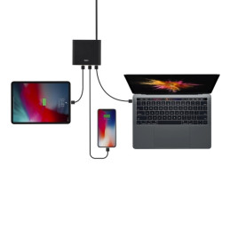 ŠAKOTĖLIS UNIQ Surge LITHOS Collective 90W 2xUSB-A QC 3.0 / 2xUSB-C PD 3.0 - juodas