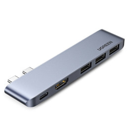 ŠAKOTAS Ugreen 60559 2x USB-C / USB-C PD (Thunderbolt 3, 100W, 4K 60 Hz, 10 Gbps) / HDMI 4K 30 Hz / 3x USB 3.0, skirtas ...