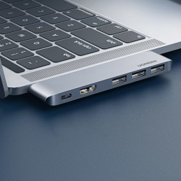 ŠAKOTAS Ugreen 60559 2x USB-C / USB-C PD (Thunderbolt 3, 100W, 4K 60 Hz, 10 Gbps) / HDMI 4K 30 Hz / 3x USB 3.0, skirtas ...