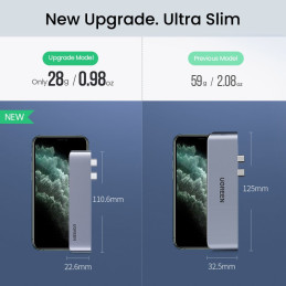 ŠAKOTAS Ugreen 60559 2x USB-C / USB-C PD (Thunderbolt 3, 100W, 4K 60 Hz, 10 Gbps) / HDMI 4K 30 Hz / 3x USB 3.0, skirtas ...
