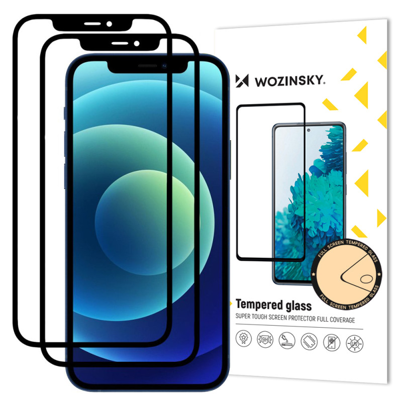 „Wozinsky“ 2 itin patvarių grūdinto stiklo dėklų rinkinys, skirtas „iPhone 12 Pro“ / „iPhone 12“ juodam, skirtas visam e...