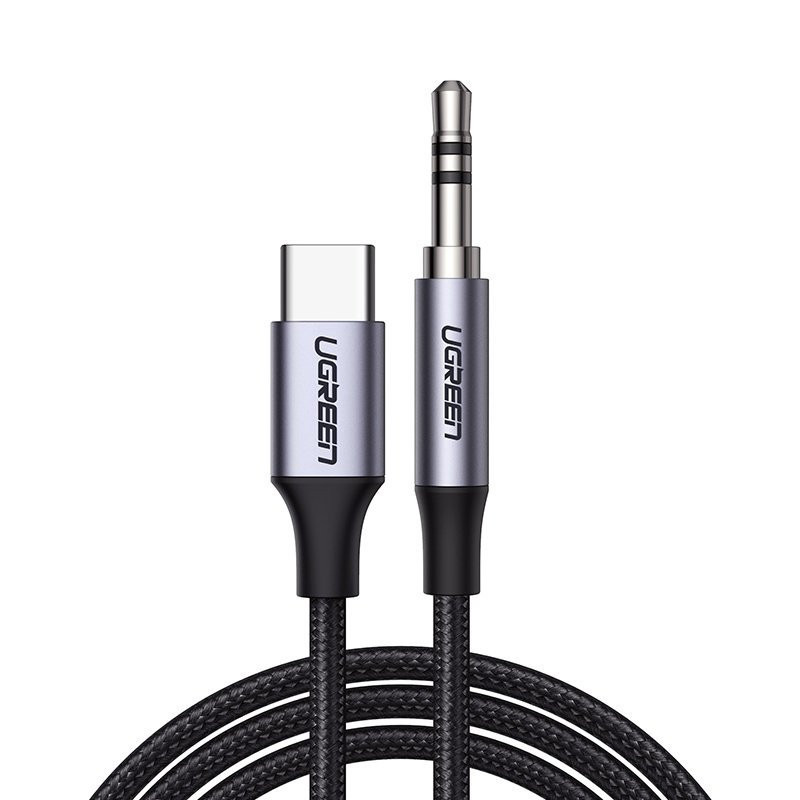 Ugreen stereo garso kabelis AUX 3.5mm mini lizdas - USB Type-C telefonui, planšetiniam kompiuteriui, 1m, juodas (CM450 2...