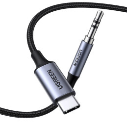 Ugreen stereo garso kabelis AUX 3.5mm mini lizdas - USB Type-C telefonui, planšetiniam kompiuteriui, 1m, juodas (CM450 2...