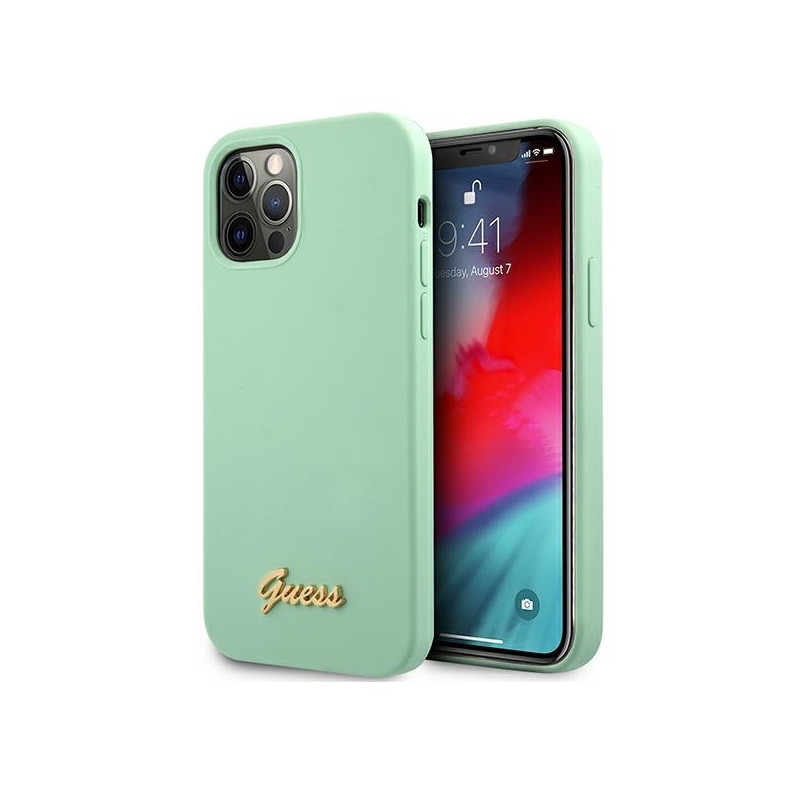„Guess“ metalinis logotipo dėklas iPhone 12 Pro Max 6.7" telefonui – žalias