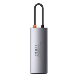 ŠAKOTĖLIS „Baseus Metal Gleam 6in1 USB-C“ - USB-C PD 100W 1x HDMI 4K 30Hz 3x USB-A 3.2 1x RJ45 - pilkas