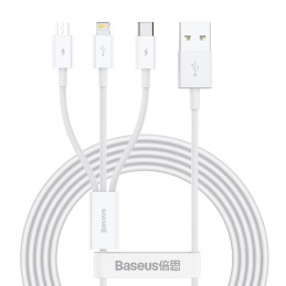 „Baseus Superior 3in1“ USB laidas – „Lightning“ / USB C tipo / „Micro USB 3.5 A“ 1,5 m, baltas (CAMLTYS-02)