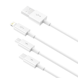 „Baseus Superior 3in1“ USB laidas – „Lightning“ / USB C tipo / „Micro USB 3.5 A“ 1,5 m, baltas (CAMLTYS-02)