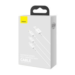 „Baseus Superior 3in1“ USB laidas – „Lightning“ / USB C tipo / „Micro USB 3.5 A“ 1,5 m, baltas (CAMLTYS-02)