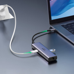 ŠAKOTAS 7in1 Ugreen CM512 USB-C / 2x USB-A 3.2 / HDMI 4K / SD TF skaitytuvas / USB-C PD 100W / RJ45 - pilkas