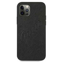 „Guess Saffiano Vintage Script“ dėklas, skirtas „iPhone 12 Pro Max 6.7“ – juodas