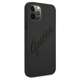 „Guess Saffiano Vintage Script“ dėklas, skirtas „iPhone 12 Pro Max 6.7“ – juodas
