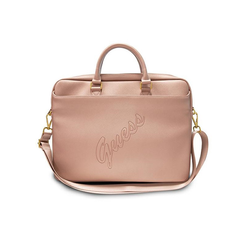 „Guess Saffiano Script“ 16 colių nešiojamojo kompiuterio krepšys – rožinis