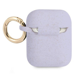 „Guess“ silikoninis blizgučių dėklas „AirPods 1/ 2“ ausinėms – violetinis