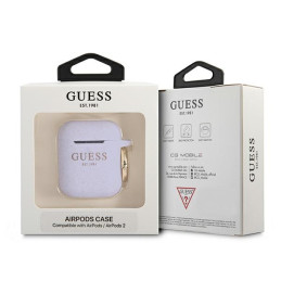 „Guess“ silikoninis blizgučių dėklas „AirPods 1/ 2“ ausinėms – violetinis