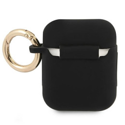 „Guess“ silikoninis „Vintage Script“ dėklas, skirtas „AirPods 1/ 2“ ausinėms – juodas