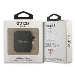 „Guess“ silikoninis „Vintage Script“ dėklas, skirtas „AirPods 1/ 2“ ausinėms – juodas