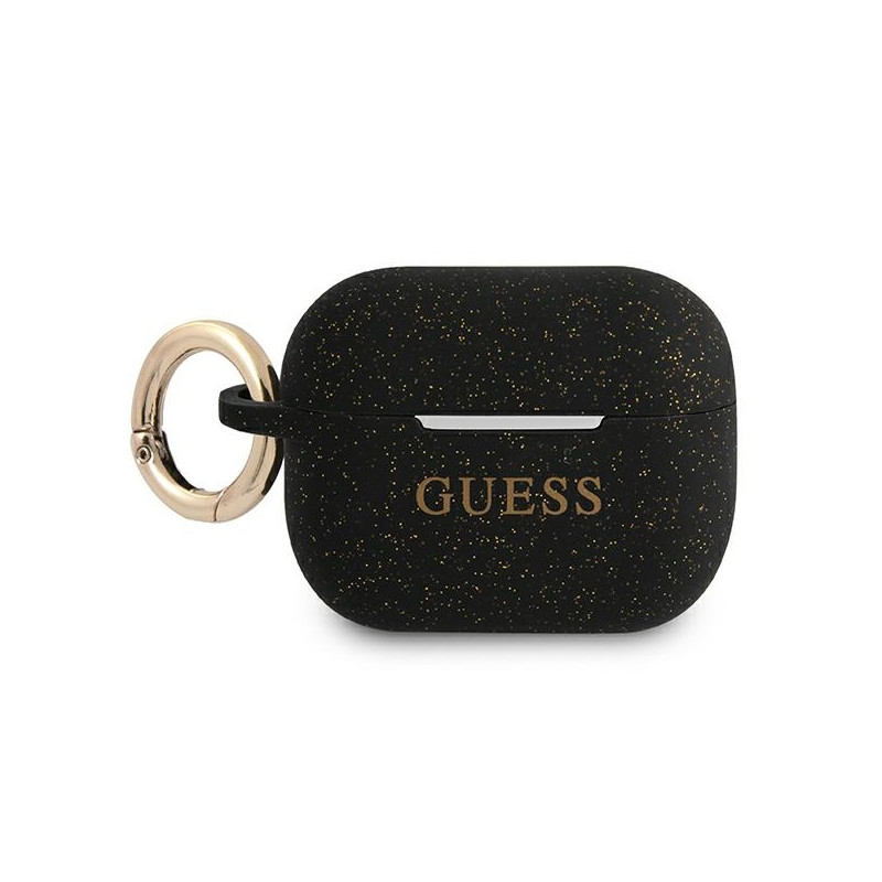 „Guess“ silikoninis blizgučių dėklas „AirPods Pro“ – juodas