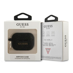 „Guess“ silikoninis blizgučių dėklas „AirPods Pro“ – juodas