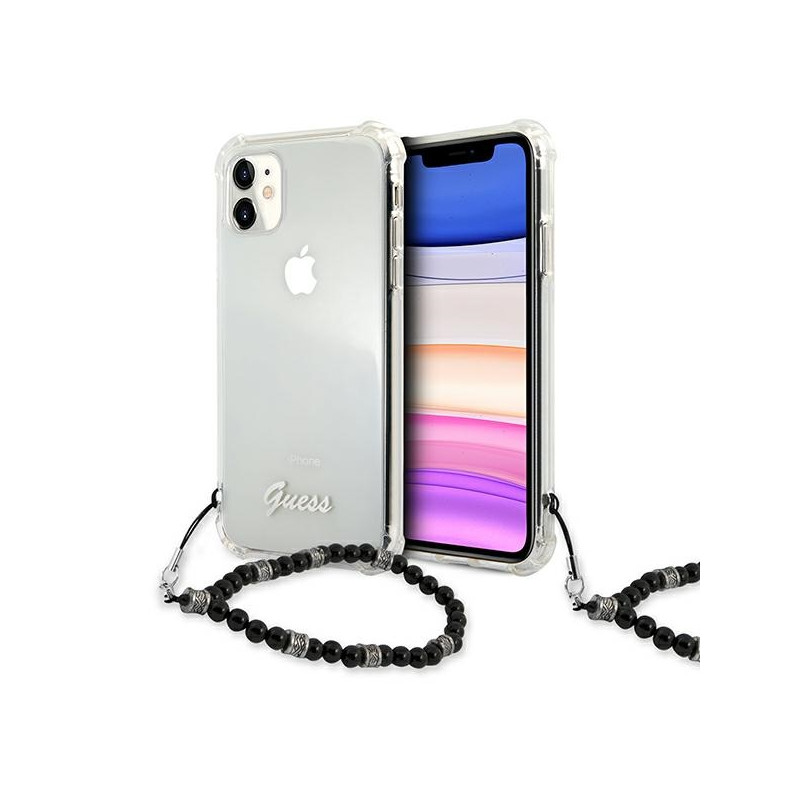 „Guess“ juodo perlo dėklas, skirtas iPhone 11 6.1" / Xr - skaidrus