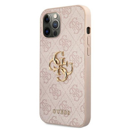 „Guess 4G“ didelis metalinis logotipo dėklas iPhone 12 / 12 Pro – rožinis