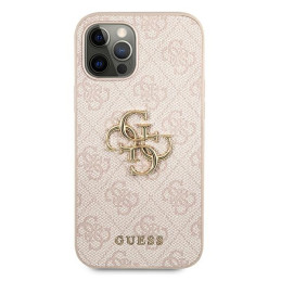 „Guess 4G“ didelis metalinis logotipo dėklas iPhone 12 / 12 Pro – rožinis