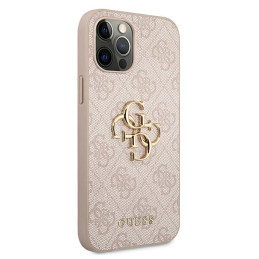„Guess 4G“ didelis metalinis logotipo dėklas iPhone 12 / 12 Pro – rožinis