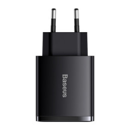 „Baseus“ kompaktiškas greitasis įkroviklis 2x USB / USB C tipo 30W 3A, greitas įkrovimas, juodas (CCXJ-E01)