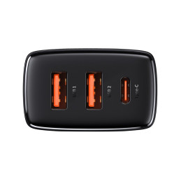 „Baseus“ kompaktiškas greitasis įkroviklis 2x USB / USB C tipo 30W 3A, greitas įkrovimas, juodas (CCXJ-E01)