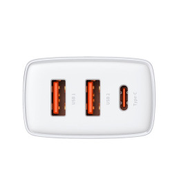 „Baseus“ kompaktiškas greitasis įkroviklis 2x USB / USB C tipo 30W 3A maitinimo šaltinis, greitas įkrovimas, baltas (CCX...