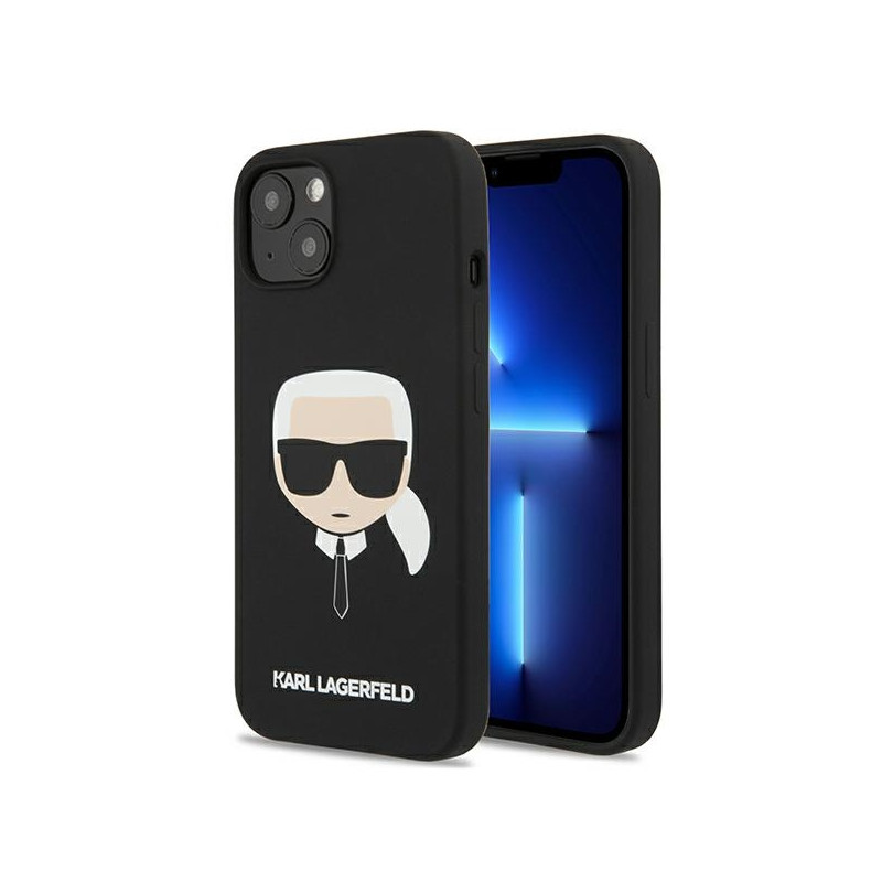 „Karl Lagerfeld“ silikoninis „Karl& 39 s Head“ dėklas, skirtas „iPhone 13 mini“ – juodas