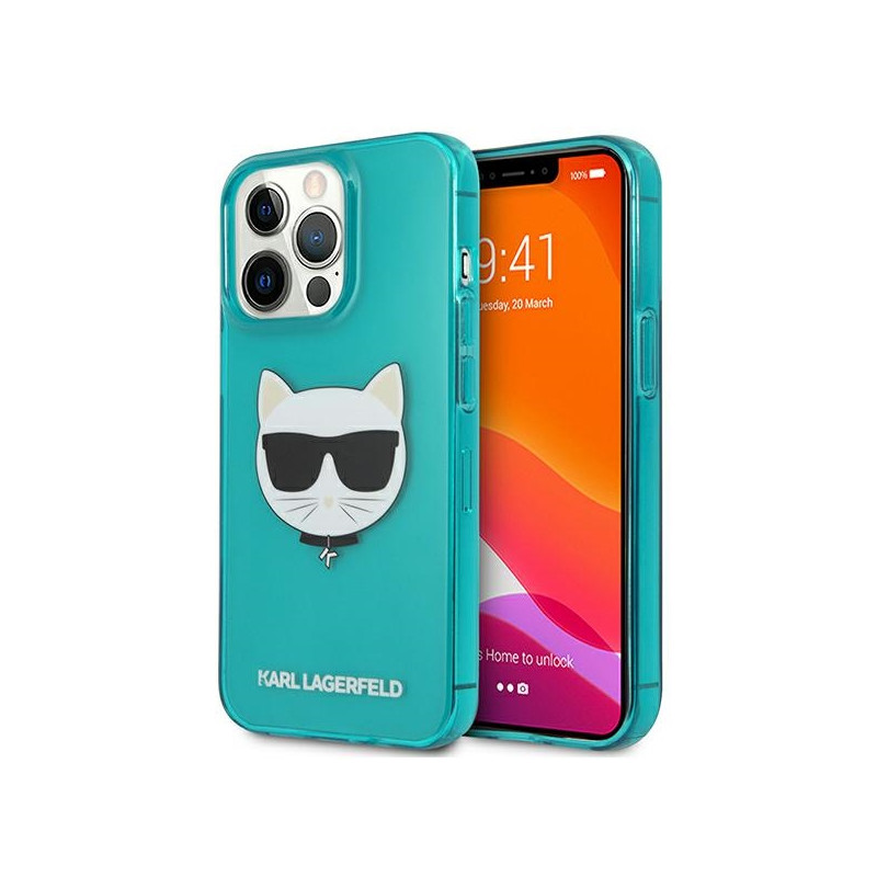 Karl Lagerfeld KLHCP13LCHTRB iPhone 13 Pro / 13 6.1" mėlynas/ mėlynas kietas dėklas su blizgučiais ir fluorescenciniu bl...