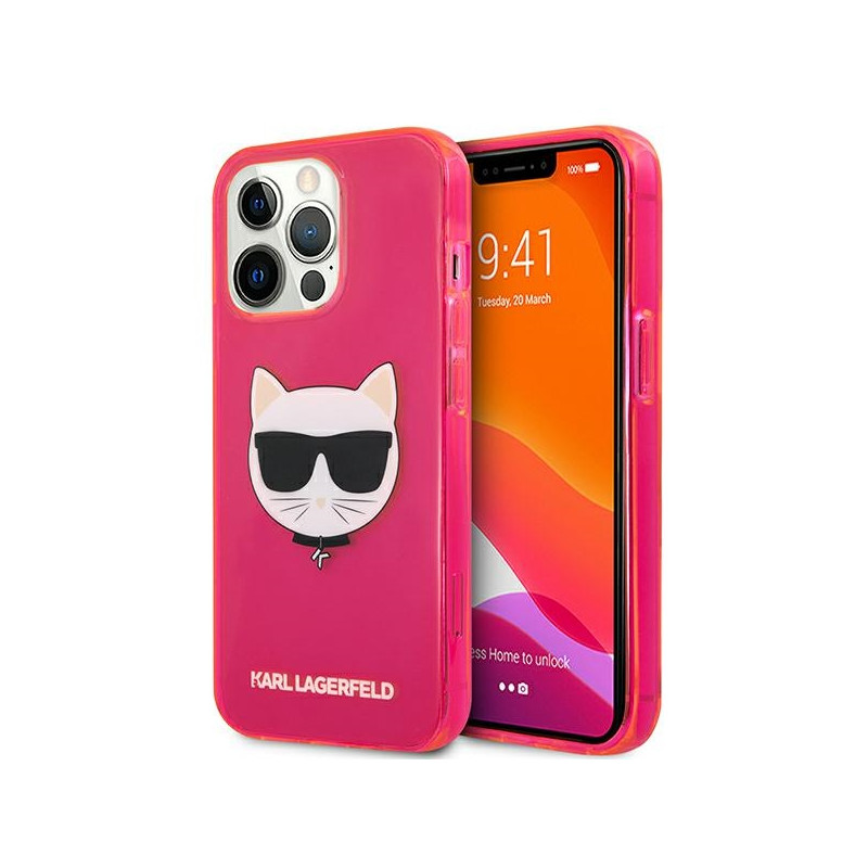 Karl Lagerfeld KLHCP13XCHTRP iPhone 13 Pro Max 6,7" rožinis kietas dėklas Glitter Choupette Fluo