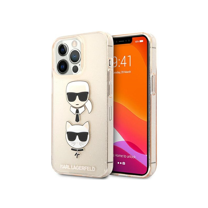 Karl Lagerfeld KLHCP13XKCTUGLGO iPhone 13 Pro Max 6.7" auksinis/ auksinis kietas dėklas Blizgučiai Karl`s & Choupette
