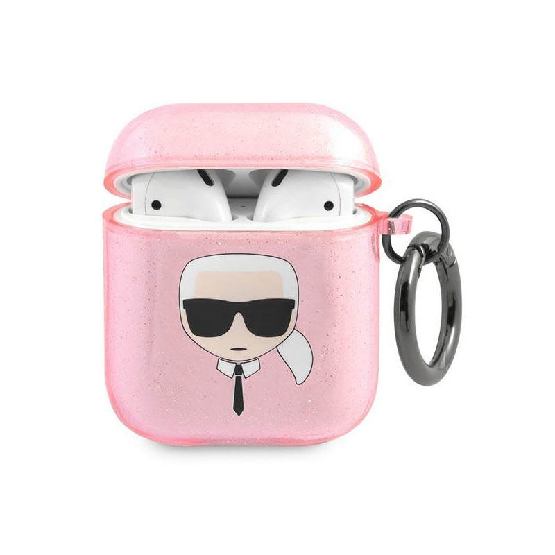 Karl Lagerfeld blizgučiais puoštas Karl& 39 s Head dėklas AirPods 1/ 2 ausinėms – rožinis