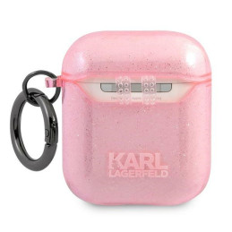 Karl Lagerfeld blizgučiais puoštas Karl& 39 s Head dėklas AirPods 1/ 2 ausinėms – rožinis