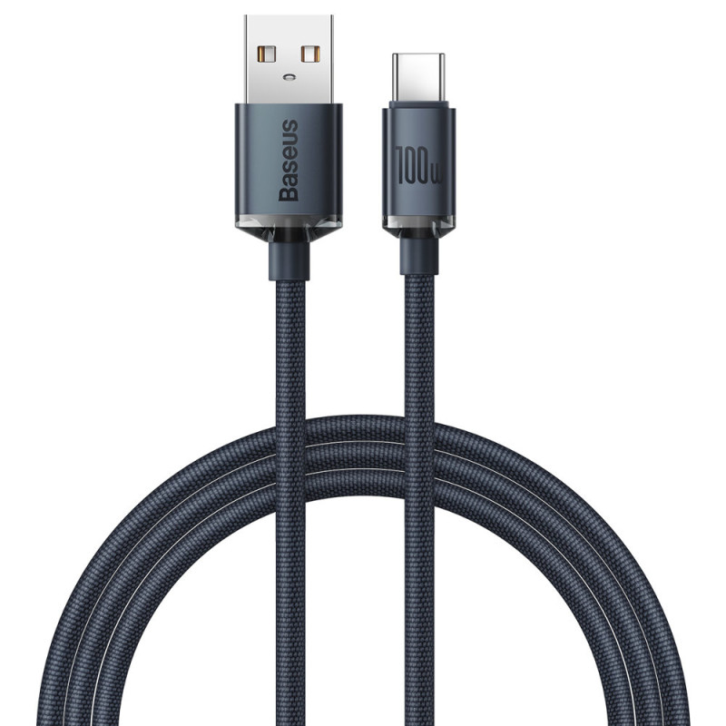 „Baseus Crystal Shine“ serijos USB laidas greitam įkrovimui ir duomenų perdavimui, USB A tipo - USB C tipo, 100 W, 1,2 m...