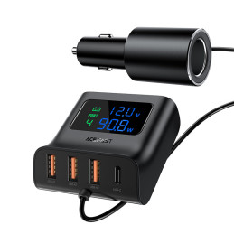 „Acefast“ automobilinis įkroviklis 90 W, USB C tipo / 3 x USB / cigarečių degiklio lizdas, PPS, PD3.0, QC3.0, AFC, FCP į...