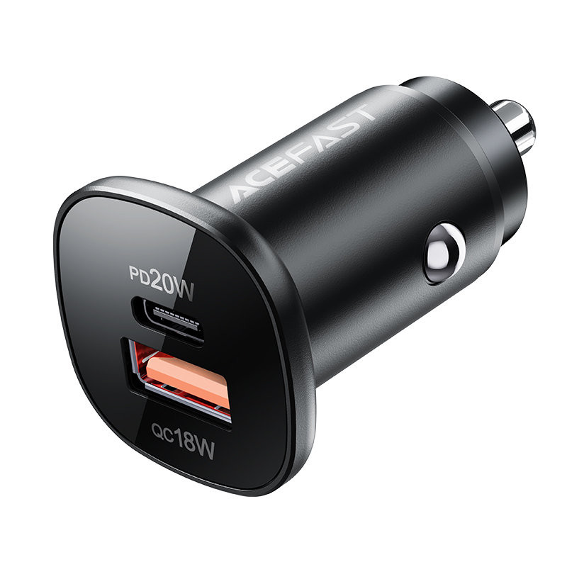 „Acefast“ automobilinis įkroviklis 38 W USB C tipo / USB, PPS, maitinimo šaltinis, greitas įkrovimas 3.0, AFC, FCP, juod...