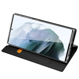 „Dux Ducis Skin Pro“ dėklas, skirtas „Samsung Galaxy S22 Ultra“, odinis atverčiamas dėklas, juodas