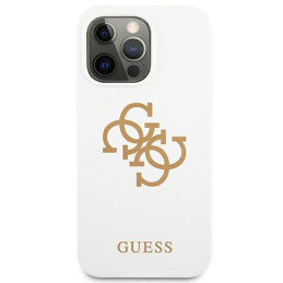 „Guess“ silikoninis 4G logotipo dėklas, skirtas „iPhone 13 Pro / 13“ – baltas