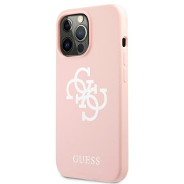 „Guess“ silikoninis 4G logotipo dėklas, skirtas „iPhone 13 Pro“ / „iPhone 13“ – rožinis
