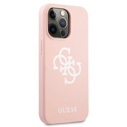 „Guess“ silikoninis 4G logotipo dėklas, skirtas „iPhone 13 Pro“ / „iPhone 13“ – rožinis