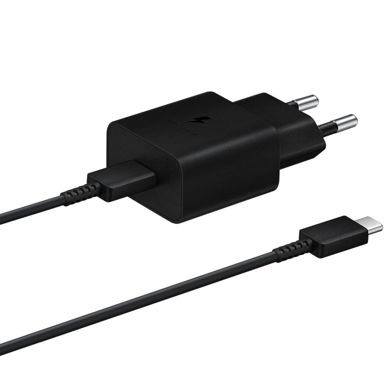 Samsung EP-T1510XBEGEU 15W PD USB-C AFC sieninis įkroviklis su USB-C laidu - juodas