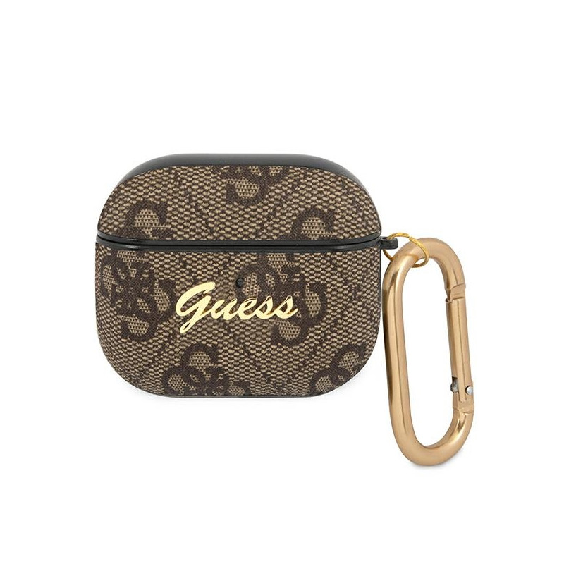 „Guess GUA34GSMW AirPods 3“ dėklas, rudas/ rudas, 4G, „Script Metal Collection“