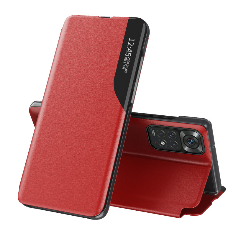 Elegantiškas ekologiškos odos atverčiamas dėklas su stovu Xiaomi Redmi Note 11 Pro+ 5G / 11 Pro 5G / 11 Pro, raudonas