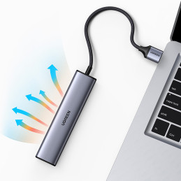 „Ugreen“ daugiafunkcis adapteris, šakotuvas USB 3.0 - 3 x USB / Ethernet RJ-45 / USB Type C, pilkas (CM475)